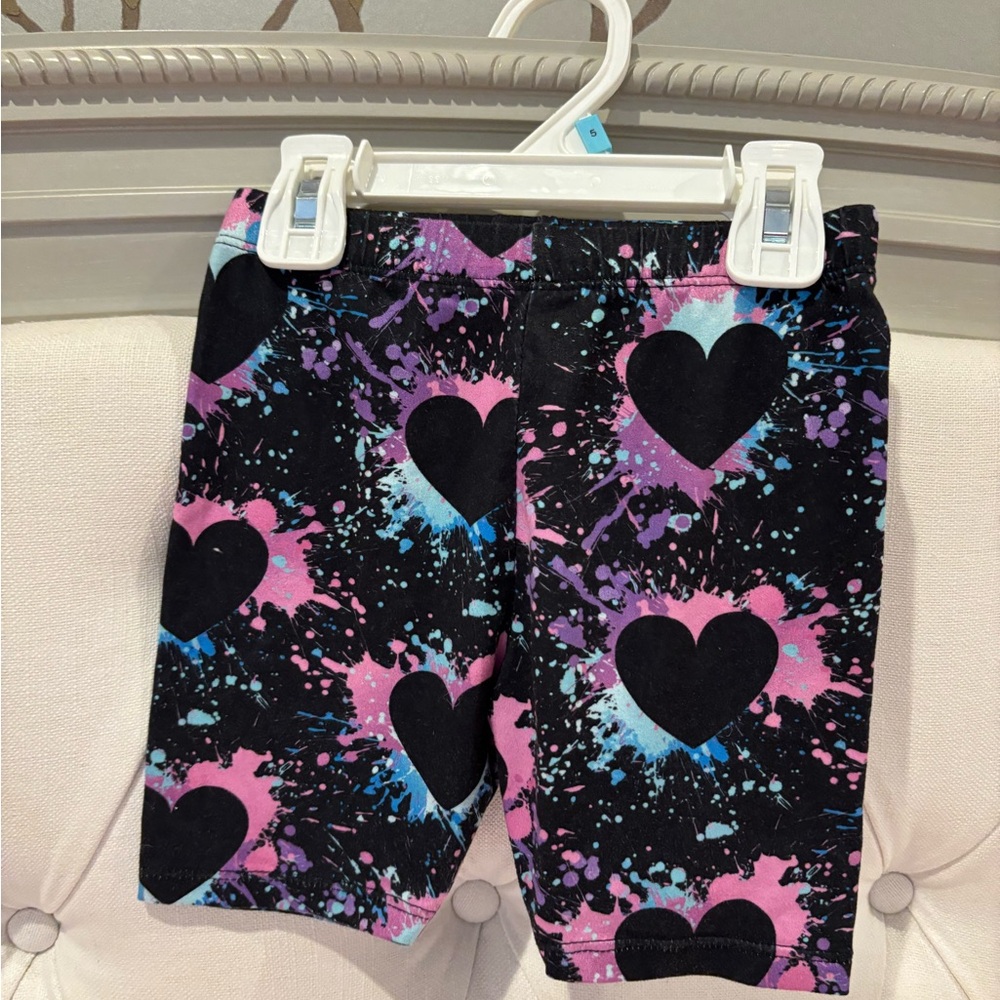 Kids Black Heart Splash Bike Shorts - Pink & Blue